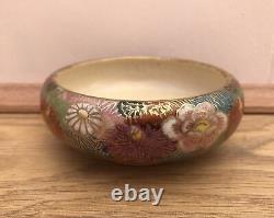 Antique Japanese Satsuma Meiji Millefiori Flowers Gold Gilded Bowl Signed Japan