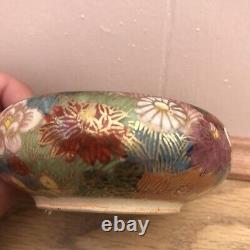 Antique Japanese Satsuma Meiji Millefiori Flowers Gold Gilded Bowl Signed Japan