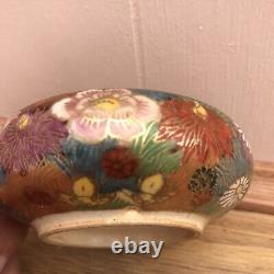 Antique Japanese Satsuma Meiji Millefiori Flowers Gold Gilded Bowl Signed Japan