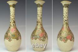 Antique Japanese Satsuma Meiji Period Flowers & Butterflies Vase Pottery A