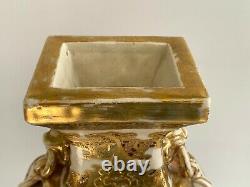 Antique Japanese Satsuma Meiji Porcelain Heavy Gold Decoration Square Vase