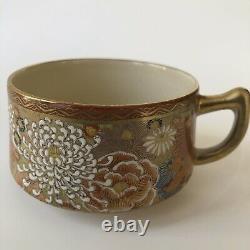 Antique Japanese Satsuma Mille Fleur Thousand Flowers Tea Cup Saucer Gilt Shozan