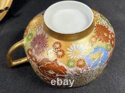 Antique Japanese Satsuma Millefleur Thousand Flowers Cup & Saucer Lithopane