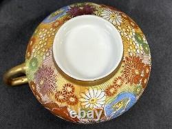 Antique Japanese Satsuma Millefleur Thousand Flowers Cup & Saucer Lithopane