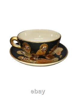 Antique Japanese Satsuma Moirrage Cup and Saucer Signed