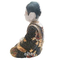 Antique Japanese Satsuma Moriage Porcelain Sitting Buddha Dai Nippon Figure 1920