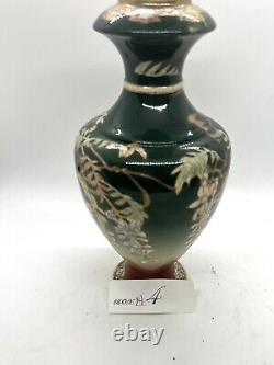 Antique Japanese Satsuma Moriage Pottery Vase & Flowers &landscape Signed