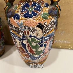 Antique Japanese Satsuma Moriage collectible Vases