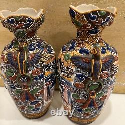 Antique Japanese Satsuma Moriage collectible Vases