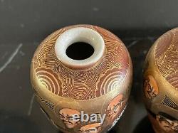 Antique Japanese Satsuma Pair of Cabinet Vases