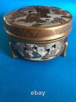 Antique Japanese Satsuma Porcelain Lidded Kogo Box Antique Candy Box