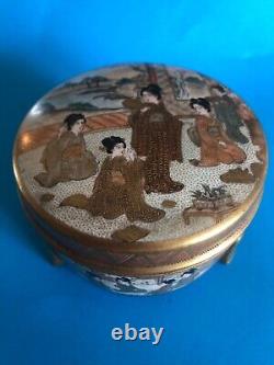 Antique Japanese Satsuma Porcelain Lidded Kogo Box Antique Candy Box