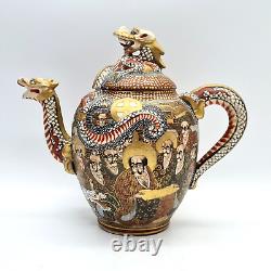 Antique Japanese Satsuma Porcelain Teapot with Dragon Decoration