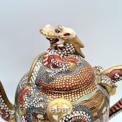 Antique Japanese Satsuma Porcelain Teapot with Dragon Decoration