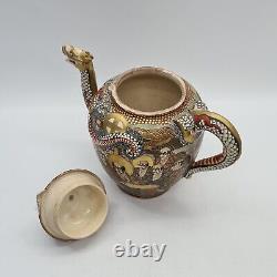 Antique Japanese Satsuma Porcelain Teapot with Dragon Decoration