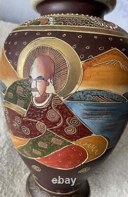 Antique Japanese Satsuma Porcelain Vase Moriage-12 1/4 Tall