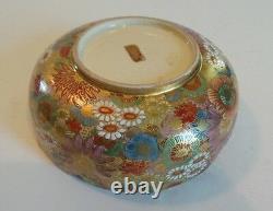 Antique Japanese Satsuma Pottery 1000 Flowers Gilt & Enameled Bowl, Signed