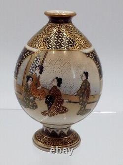 Antique Japanese Satsuma Pottery Vase SIGNED Miniature