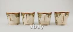 Antique Japanese Satsuma Signed Hakusan saucers and cups bamboo high quality