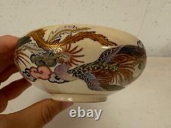 Antique Japanese Satsuma Signed Porcelain Bowl with Figures & Birds Decoration