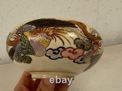 Antique Japanese Satsuma Signed Porcelain Bowl with Figures & Birds Decoration