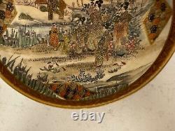 Antique Japanese Satsuma Signed Porcelain Bowl with Figures Mountain Tree Dec