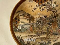 Antique Japanese Satsuma Signed Porcelain Bowl with Figures Mountain Tree Dec