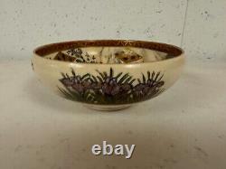 Antique Japanese Satsuma Signed Porcelain Bowl with Figures Mountain Tree Dec