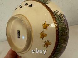 Antique Japanese Satsuma Signed Porcelain Bowl with Figures Mountain Tree Dec