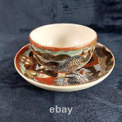 Antique Japanese Satsuma Tea Cup and Saucer x2 Base Stamped