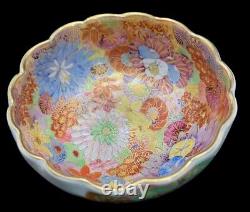 Antique Japanese Satsuma Thousand Flowers Scalloped Enamel Bowl Cup Signed 3