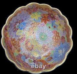 Antique Japanese Satsuma Thousand Flowers Scalloped Enamel Bowl Cup Signed 3