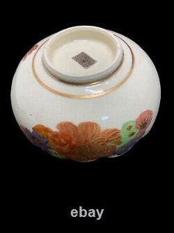 Antique Japanese Satsuma Thousand Flowers Scalloped Enamel Bowl Cup Signed 3