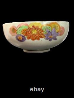 Antique Japanese Satsuma Thousand Flowers Scalloped Enamel Bowl Cup Signed 3