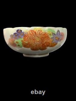 Antique Japanese Satsuma Thousand Flowers Scalloped Enamel Bowl Cup Signed 3