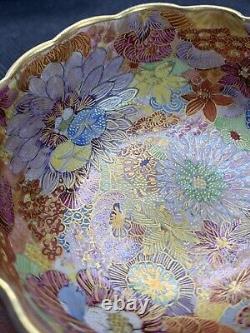 Antique Japanese Satsuma Thousand Flowers Scalloped Enamel Bowl Cup Signed 3