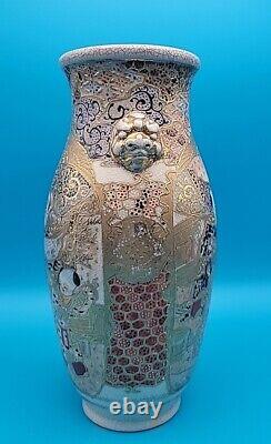 Antique Japanese Satsuma Vase Hand Painted Gold Moriage Gilt 7 Porcelain