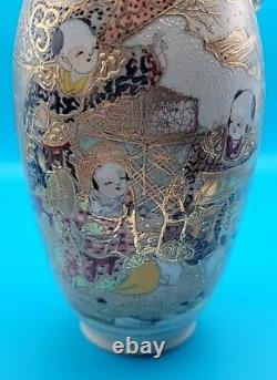 Antique Japanese Satsuma Vase Hand Painted Gold Moriage Gilt 7 Porcelain