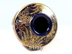 Antique Japanese Satsuma Vase Meiji Period Cobalt Blue Signed