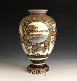 Antique Japanese Satsuma Vase Meiji Period Hand Painted 7 1/2 Tall