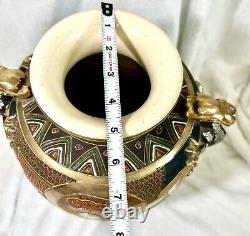 Antique Japanese Satsuma Vase Moriage Gold Gilt Dragon Handles Immortals 1920s