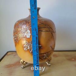 Antique Japanese Satsuma Vase / Urn Tri Footed Large Bulbous