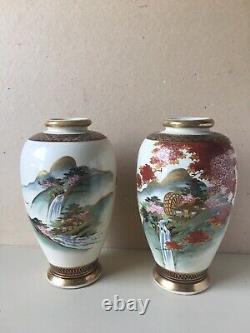 Antique Japanese Satsuma Vases Signed Shimazu Taisho Period Mirrored Pair 18 cm