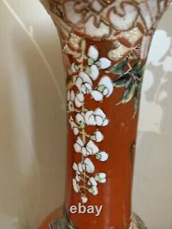Antique Japanese Vase 1880 Satsuma Taizen Yohei Kyoto Kiln Meiji Blossoms Birds