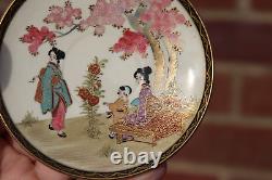 Antique Japanese c1900 Meiji Satsuma Cup & Saucer Pair Ladies Geish Signed BaseA