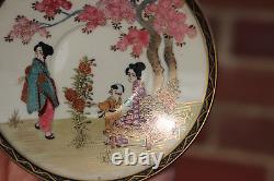 Antique Japanese c1900 Meiji Satsuma Cup & Saucer Pair Ladies Geish Signed BaseA