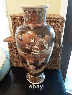 Antique Japanese satsuma Samurai warriors MORIAGE Vase c1890 tall