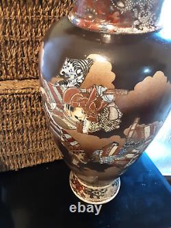 Antique Japanese satsuma Samurai warriors MORIAGE Vase c1890 tall