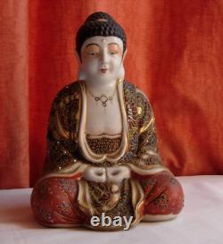 Antique Japanese satsuma moriage kutani porcelain Buddha 8 x 6