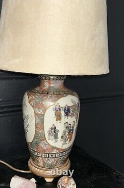 Antique Japanese satsuma vase Lamp Light on stand